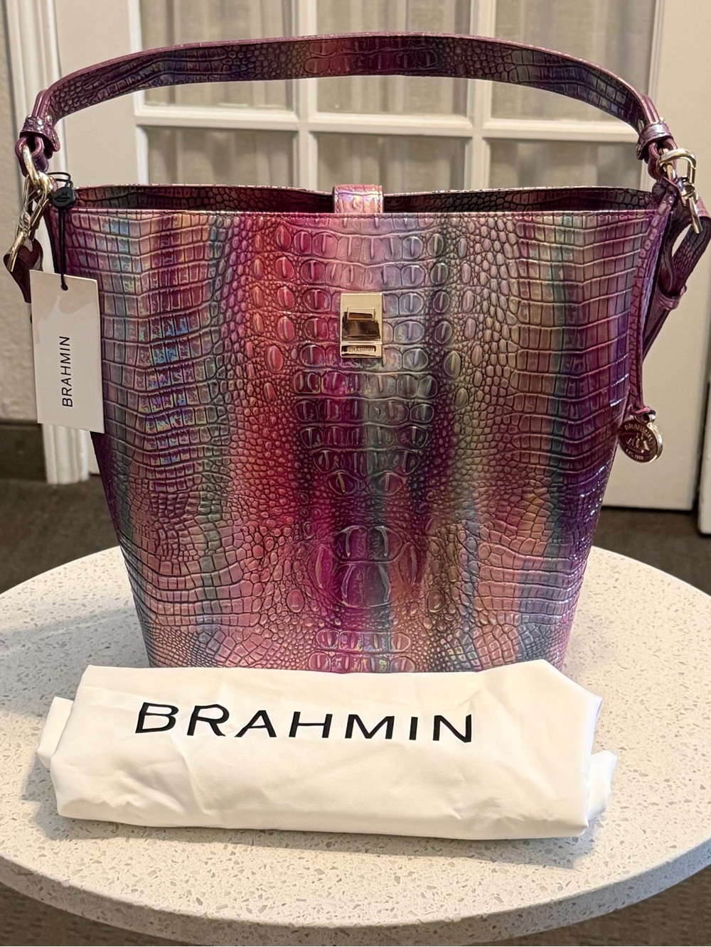 Brahmin Purple & Pink Iridescent Croc-Embossed Hobo NWT